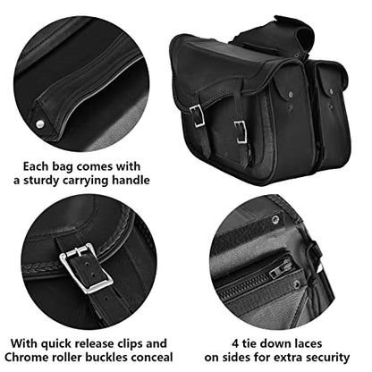 Motorcycle Saddle Bags Genuine Leather Motorcycle Luggage Bag For Softails Sportsters and Choppers (13”x13“x10” / Black)