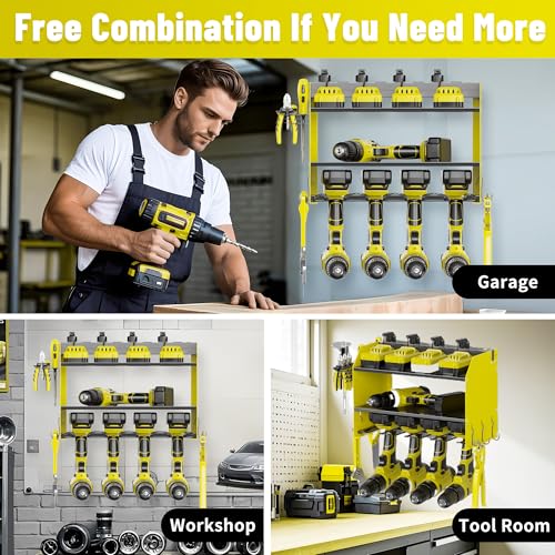 Heavy Duty Drill Holder & Power Tool Organizer Wall Mount (3L4D WITH CHARGING STATION (YELLOW) / With Charging Station)