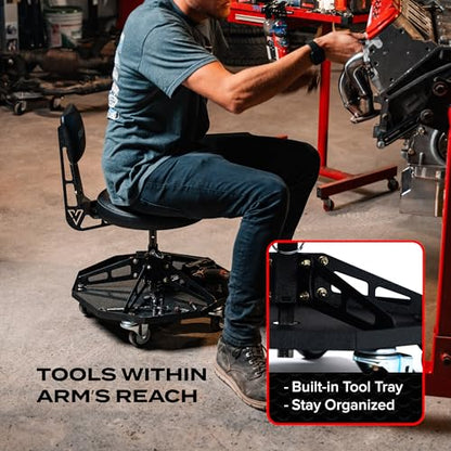 Vyper Robust Steel Sport Shop Chair for Mechanics (Black Seat, Black Frame)
