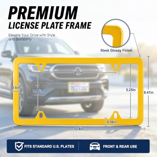 4 Holes Stainless Steel License Plate Frames (Yellow)