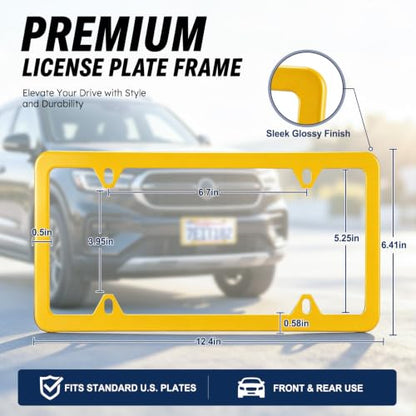 4 Holes Stainless Steel License Plate Frames (Yellow)