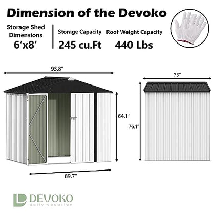 8x6 FT Outdoor Storage Shed (White / 8x6 FT)