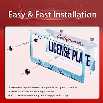 Deer License Plate Stainless Steel Car Parts Decorative 12.3"x6.3" (Deer forest)