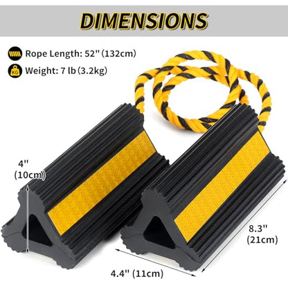 Heavy Duty Rubber Wheel Chocks with Rope & Reflective Strips (with Rope (1 pair))