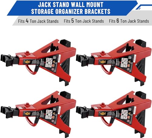 4 Packs Jack Stand Holder Wall Mount Organizer Bracket Rack Fits 4 & 5 & 6 Ton Jack Stands (Fit for 4 & 5 & 6 Ton)