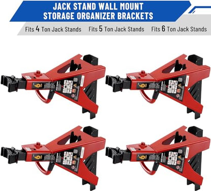 4 Packs Jack Stand Holder Wall Mount Organizer Bracket Rack Fits 4 & 5 & 6 Ton Jack Stands (Fit for 4 & 5 & 6 Ton)