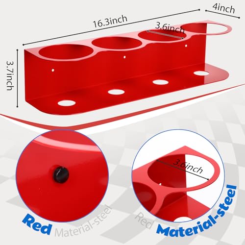 2 Pcs All Purpose Steel Spray Bottle Holder Heavy Duty Can Holder Rack Organizer Easy Install Wall Mount Paint Spray Bottle Organizer Storage Rack for Garage Home Workspace (Red / 4 Holes)
