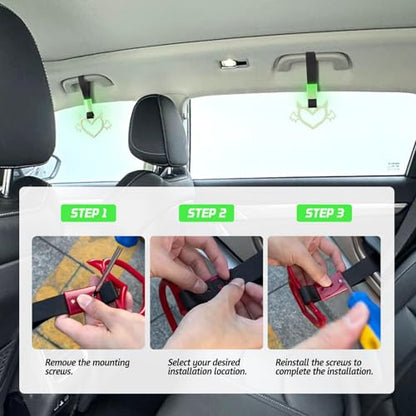 2 Pcs Devil Heart Shaped Car Handle Strap (Luminous Green-Wing)