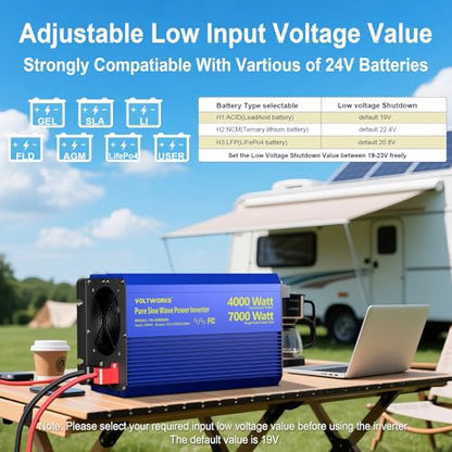 4000W Pure Sine Wave Inverter 24V DC to 110V 120V Power Inverter