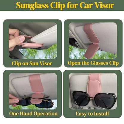 Magnetic Leather Car Sunglass Holder (pink)