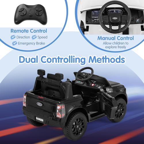 Ride On Car 12V Licensed Ford Ranger Electric Vehicle for Kids (Black / 41.5” x 25” x 24”)