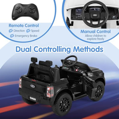 Ride On Car 12V Licensed Ford Ranger Electric Vehicle for Kids (Black / 41.5” x 25” x 24”)