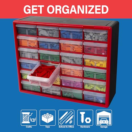 24 Drawer Plastic Storage Cabinet (Red / 24 Drawer / 1 Pack)