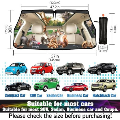 Car Windshield Sunshade Umbrella Squirrel Funny Sun Shade Cover Upgraded Sunshade Windshield Umbrella with 360° Bendable Handle for Protect Car Interior 57"x30" (Squirrel-1)