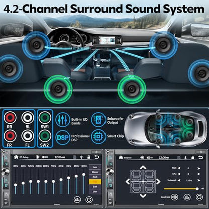 QLED Double Din Car Stereo with Dash Cam & Backup Camera (Black W018 with Dash Cam)