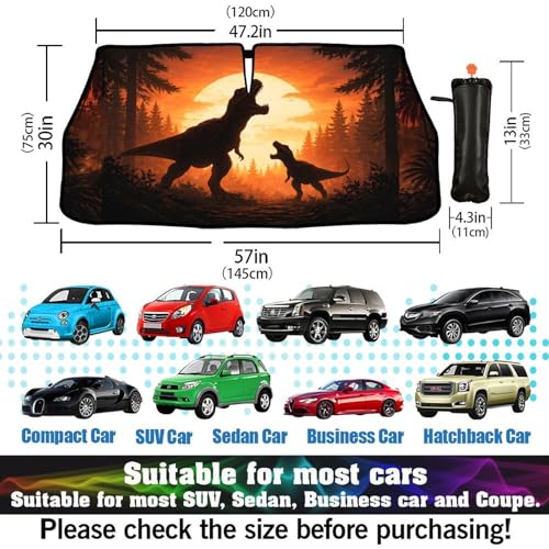 Dinosaur Sunset Car Windshield Sunshade Umbrella Sunset Print Sun Shade for Car Windshield Umbrella Upgraded Sunshades Blocks UV & Heat Front Window Shades for SUV Sedan Auto (One Size / Style18)