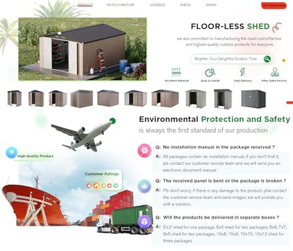 10' x 14' Large Waterproof Metal Garden Tool Shed (Gray / 10x14)