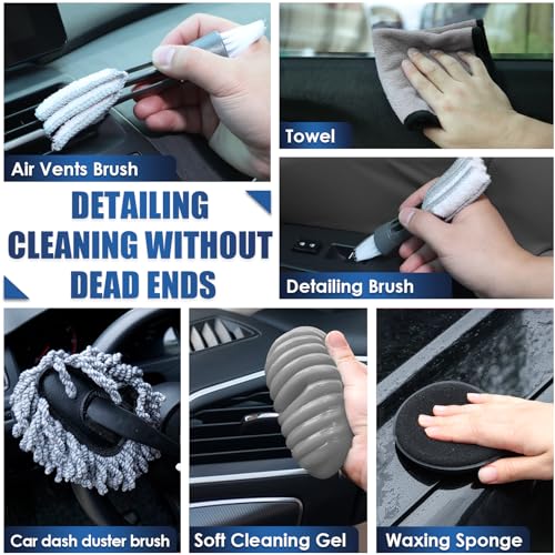 21Pcs Car Cleaning Kit with High Power Handheld Vacuum (Grey / 21Pcs)