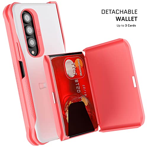 EXEC Wallet Galaxy Z Fold4 Case for Women with Detachable Magnetic Card Holder and Hinge Protection Supports Wireless Charging Phone Cover Designed for 2022 Samsung Galaxy ZFold4 (Galaxy Z Fold 4 / Pink)