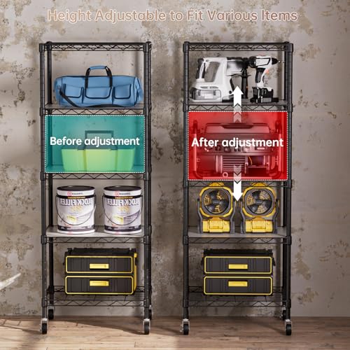 Small Wire 5 Adjustable Shelves Pantry Metal Shelf Floor Organizer (Black / 5-Tier 11.8"D X 17.3"W X 57.2"H)