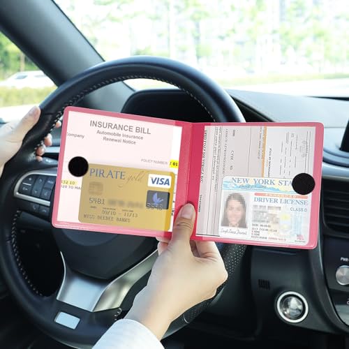 Car Registration and Insurance Card Holder (Mesh Texture Rose Red)