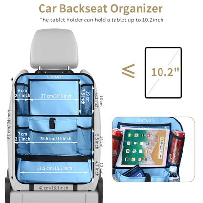 Car Backseat Organizer with Touch Screen Tablet Holder (Light Blue-1 / 2 Pack)