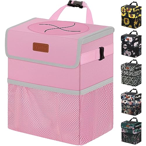 Car Trash Can with Lid Leak Proof Car Accessories for Women (2.2 Gallons / Pink)