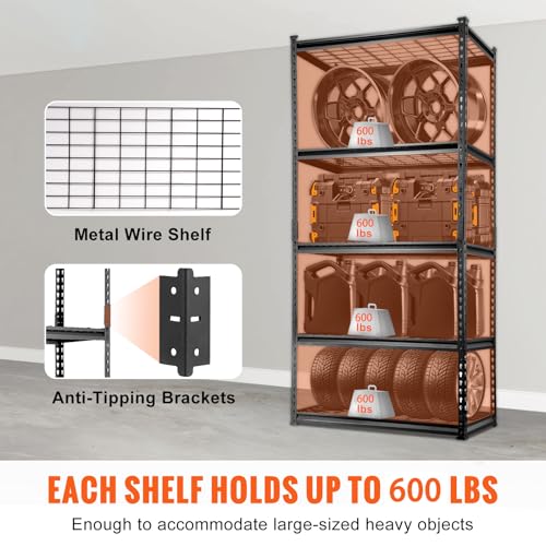 Storage Shelving Unit (Black / 36" L x 16" W x 72" H)