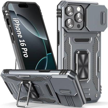 Phone Case for 16 Pro iPhone Case iPhone 16 Pro Phone Case with Kickstand Ring Holder (iPhone 16 Pro 【6.3 inch】 / Grey)