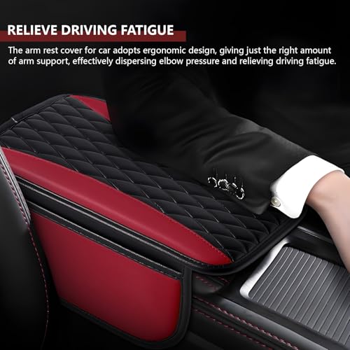 Leather Car Center Console Cover with Side Storage Pockets (BlackRed)