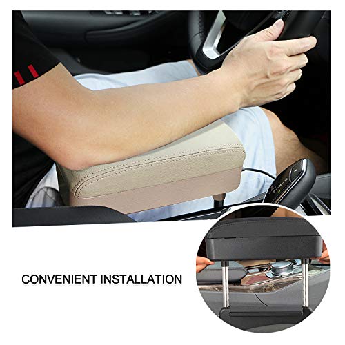 Auto Car Armrest Extender Support Elbow & Forearm Arm Wrist Rest Support Adjustable Height Comfort Pad Universal Fit for Most Car Models Center Console (Beige)