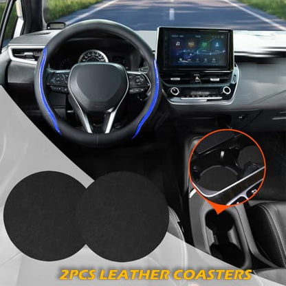 Steering Wheel Cover Blue and Black Leather Universal 14.5 (Medium / Blue)