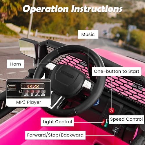 Ride on Car 12V Battery Powered Truck Vehicle with Remote Control (Pink / 39" x 26" x 26")