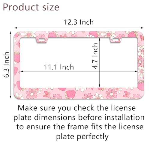 Pink Strawberry Butterfly Floral License Plate Frame Stainless Steel License Plate Frames Holder Covers Rust (Pink Butterfly Strawberry floral)