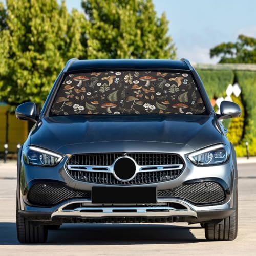 Mushrooms Windshield Sun Shade Umbrella Vintage Flower Butterfly Dragonfly Foldable Car Front Window Sunshade Blocks UV Rays Heat Keep Vehicle Cool (multi 14)