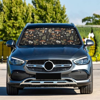 Mushrooms Windshield Sun Shade Umbrella Vintage Flower Butterfly Dragonfly Foldable Car Front Window Sunshade Blocks UV Rays Heat Keep Vehicle Cool (multi 14)