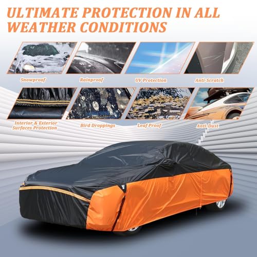 Waterproof Car Cover for Automobiles (Black-Orange / 3XXL：for Sedan(Lenght 191"-200"))
