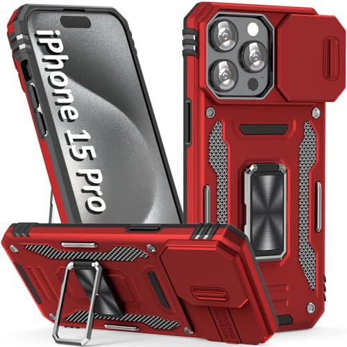 Red Phone Case for iPhone 15 Pro Case with Slide Camera Cover (★ iPhone 15 Pro 【6.1 inches】 / Red)