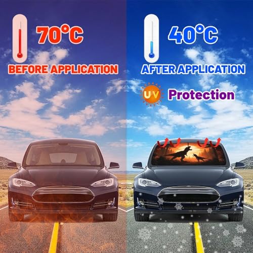 Dinosaur Sunset Car Windshield Sunshade Umbrella Sunset Print Sun Shade for Car Windshield Umbrella Upgraded Sunshades Blocks UV & Heat Front Window Shades for SUV Sedan Auto (One Size / Style18)
