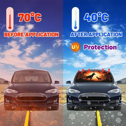 Dinosaur Sunset Car Windshield Sunshade Umbrella Sunset Print Sun Shade for Car Windshield Umbrella Upgraded Sunshades Blocks UV & Heat Front Window Shades for SUV Sedan Auto (One Size / Style18)