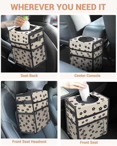 Car Trash Can with Lid (3 Gallons / Black Flower)