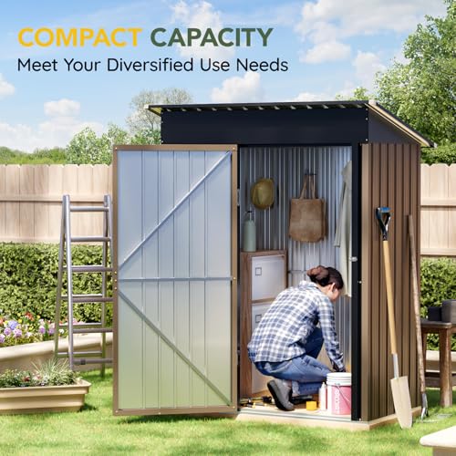 Vertical Outdoor Steel Storage Shed with Floor Frame (5X3FT/Base / Brown)