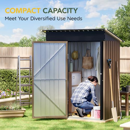 Vertical Outdoor Steel Storage Shed with Floor Frame (5X3FT/Base / Brown)