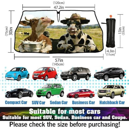 Funny Cow Driving Car Sunshade Umbrella Fun Cow Drink Milk Windshield Sun Shade for Car Retractable Umbrella Sunshades for Front Window Sun Shades Cover Visor Portector Block UV Rays (One Size / Style21)