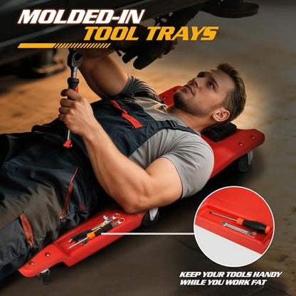 Mechanic Creeper with Padded Headrest and Tool Tray (Red / 36")