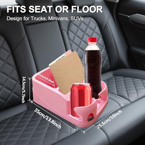 Car Center Console with Adjustable Cup Holders (Pink)