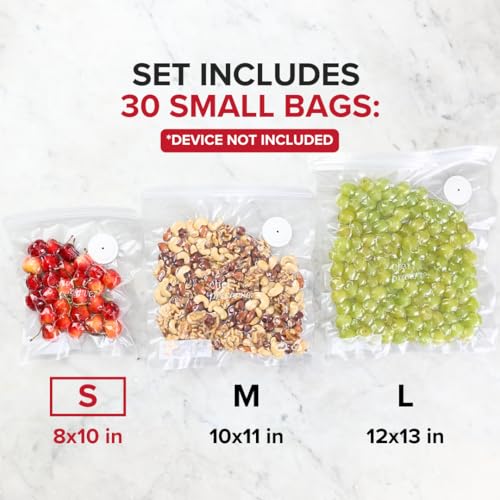 Reusable Vacuum Sealer Bags for Food (30 Small Bags (8x10 in))