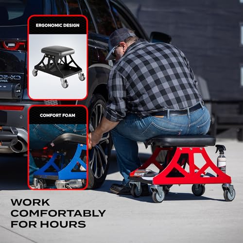 Vyper Low Pro Garage Stool with Removable Seat for Mechanics (Black Seat, Blue Frame)