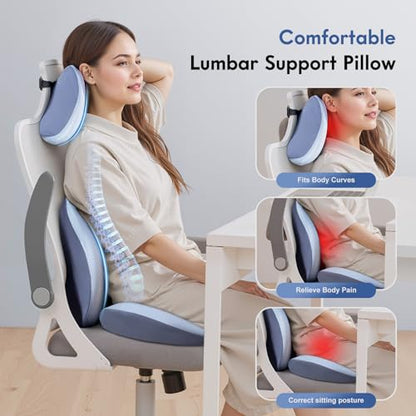 Seat Cushion and Lumbar Support Pillow for Office Chair Car (Blue / 3 Pieces)