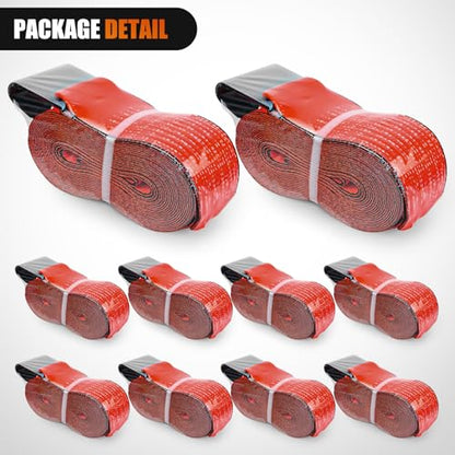 Truck Straps 4" x 30' Heavy Duty Tie Down with Flat Hooks (10Pcs 4in x 30ft Truck Straps Red)